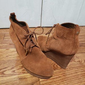 MICHAEL Michael Kors Tan Brown Suede Lace Up Wedge Booties